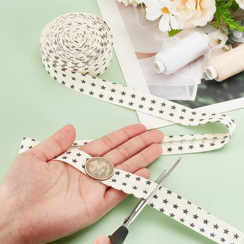 AHANDMAKER 10.94 Yards Double Fold Bias Tape, 3/4 Inch Wide Star Bias Binding Tape DIY Garment Accessories, Fabric Hem Quilt Binding for Sewing, Seaming, Piping, Crafts(Linen)