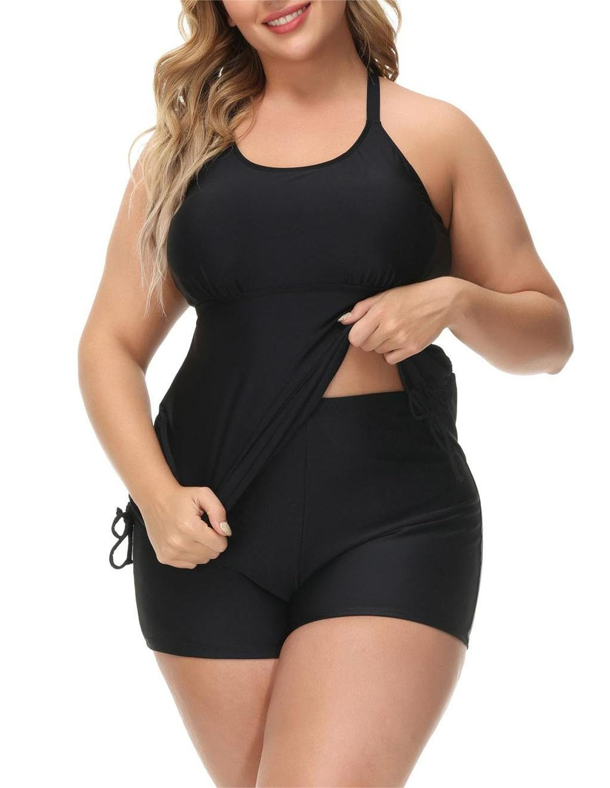 Hanna Nikole Plus Size 2 Pieces Athletic Tankini Swimsuits for Women Tummy Control Bathing Suit Swimwear with Shorts 16W 