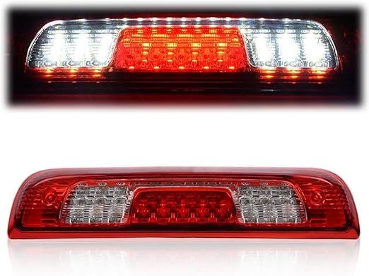 PIT66 LED 3rd Brake Light, Compatible with 14-18 Chevy Silverado/GMC Sierra 1500 2500HD 3500HD Rear High Mount Stop Parking Lamp Cargo Light Assembly Clear Housing Red&Clear Lens
