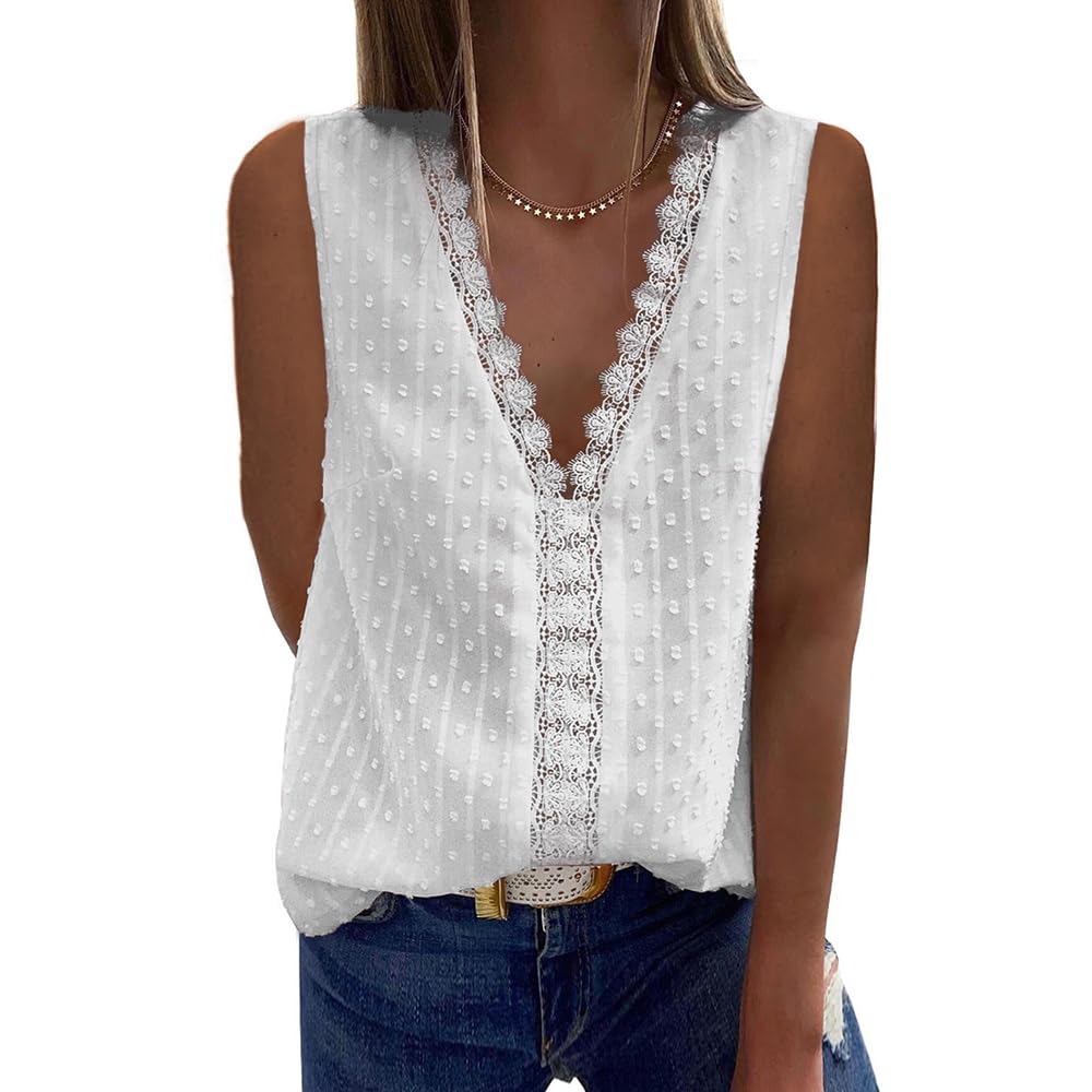 Coloody Blusa con Cuello en V para Mujer Camisa de Encaje Manga Corta Túnica de Color Sólido Tops