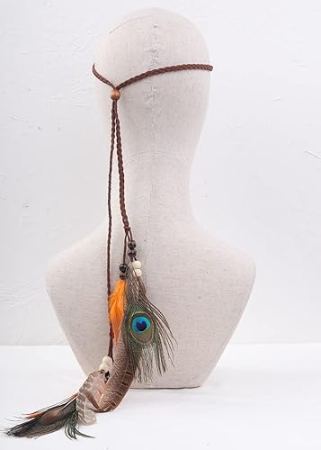 Miniatura 2 de Jumwrit Diadema de plumas bohemias indias hippie gitano colorido pavo real pluma borla tocado ajustable cuerda de cáñamo cuentas accesorios para