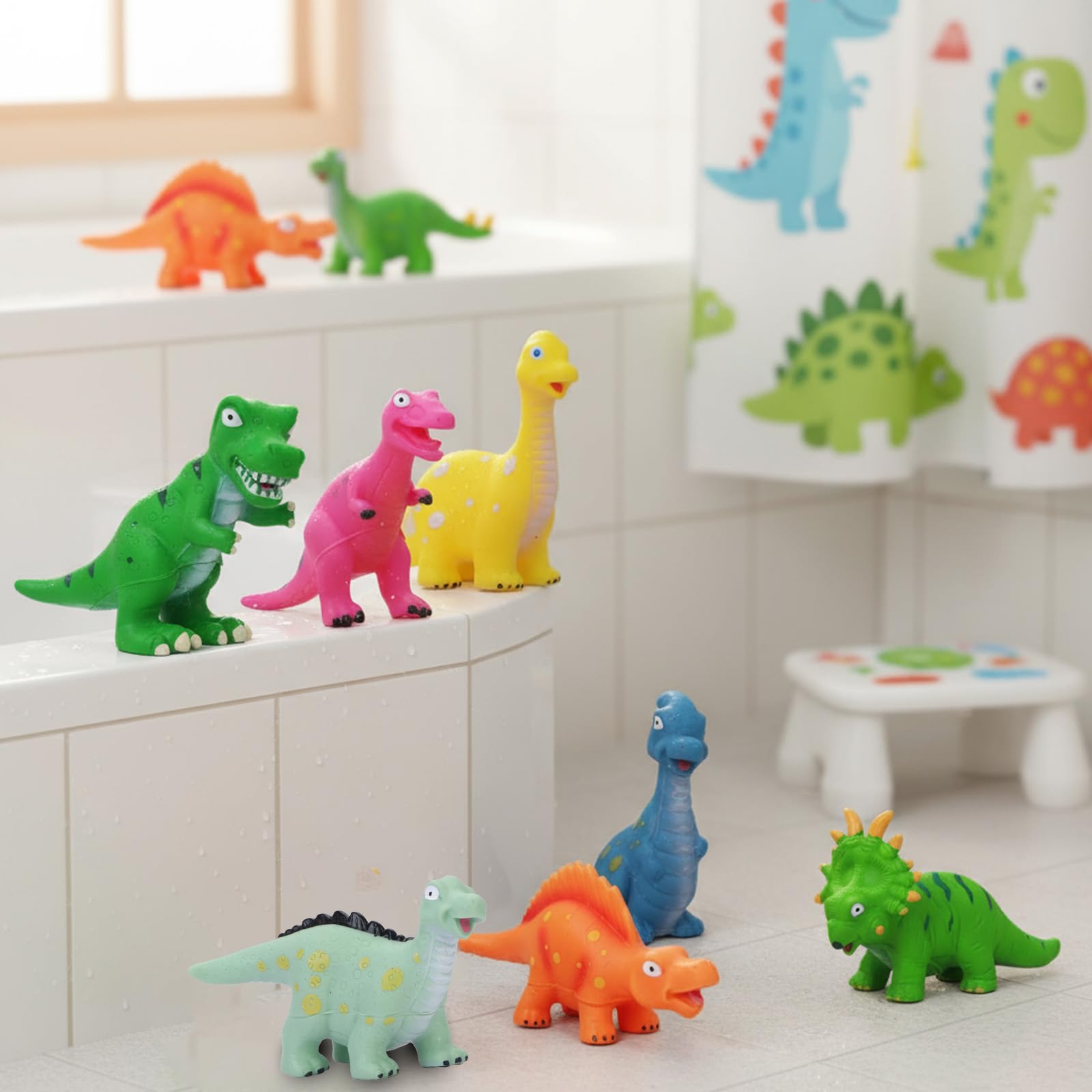 Juguetes de baño de dinosaurios para niños pequeños: juguetes flotantes sin moho para piscina – Juguetes de dinosaurio para niños de 1, 2 a 3 años de edad, ideas de regalo de cumpleaños