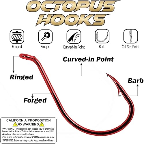 Miniatura 3 de Pulpo-Anzuelo-Pesca-Pico-Círculo-Ganchos-Agua-Dulce-Rojo-Negro-Paquete de 100-50 1-rojo,2-negro,https://www.amazon.com/dp/undefined