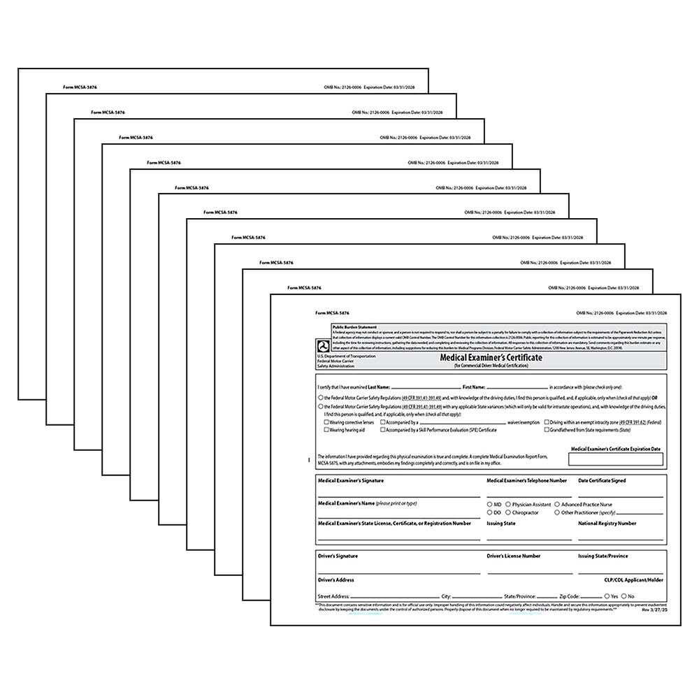 DOT FMCSA Medical Examiner Certificate 10 Pack, 4.25" x 5.25" 2-Ply, Meets 49 CFR 391.43 DOT Medical Card Requirements, J. J. Keller & Associates, Inc