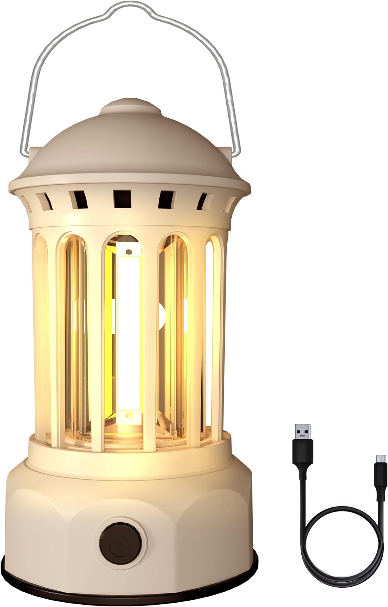 TERRIFI Poweruck Rechargeable LED Camping Lantern with 3 Adjustable Light Modes, IPX4 Waterproof Lightweight Electric Outdoor Lamp, Portable Lanterns for Power Outages, Emergency Light for Home(Beige)