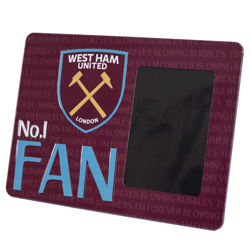 West Ham United FC No. 1 Fan Metal Embossed Photo Frame (One Size) (Claret/Sky Blue/Yellow)