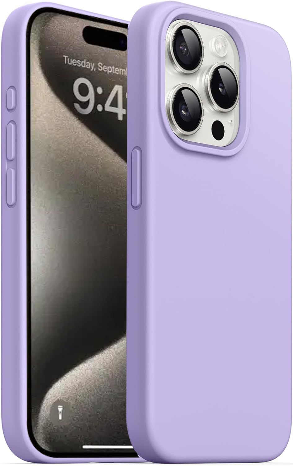 DIZORO Compatible for iPhone 15 Pro Case 6.1, Slim Liquid Silicone 3 Layers Full Covered Soft Gel Rubber Phone Case Protective Case Cover 6.1 Inch - Purple