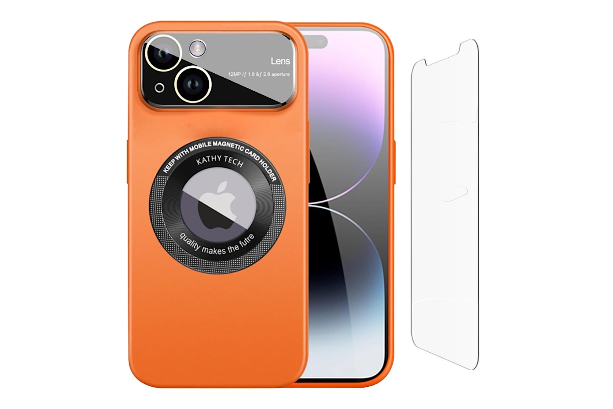 NuTecH Slim Matt Logo View Magnetic Phone Case [Compatible with Magsafe] Shockproof, Not Yellowing, Built-in Camera Protection, Scratch Resistant + 1 Screen Protector for iPhone 14, Orange