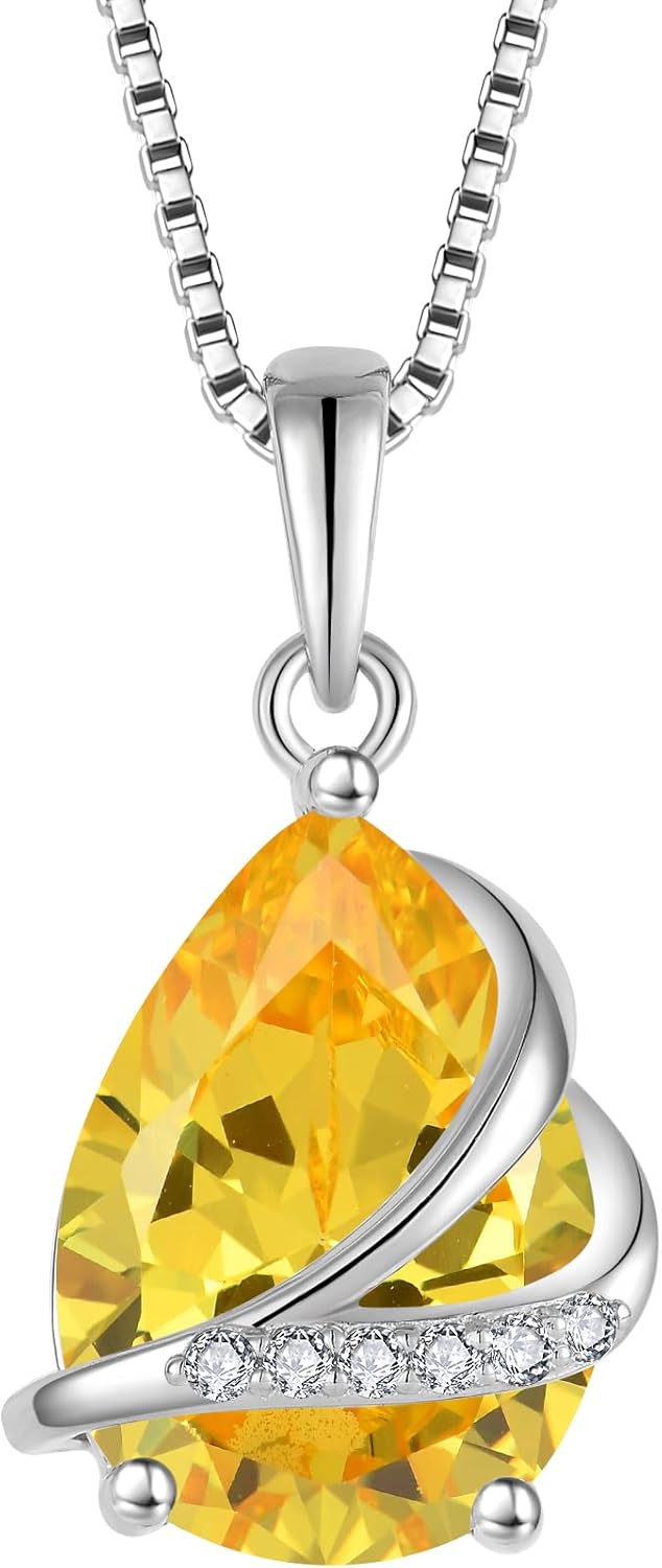 Birthstone Necklace for Women 925 Sterling Silver Teardrop Pendant Necklace Christmas Birthday Mother's Day Jewelry for Wife Mother Her