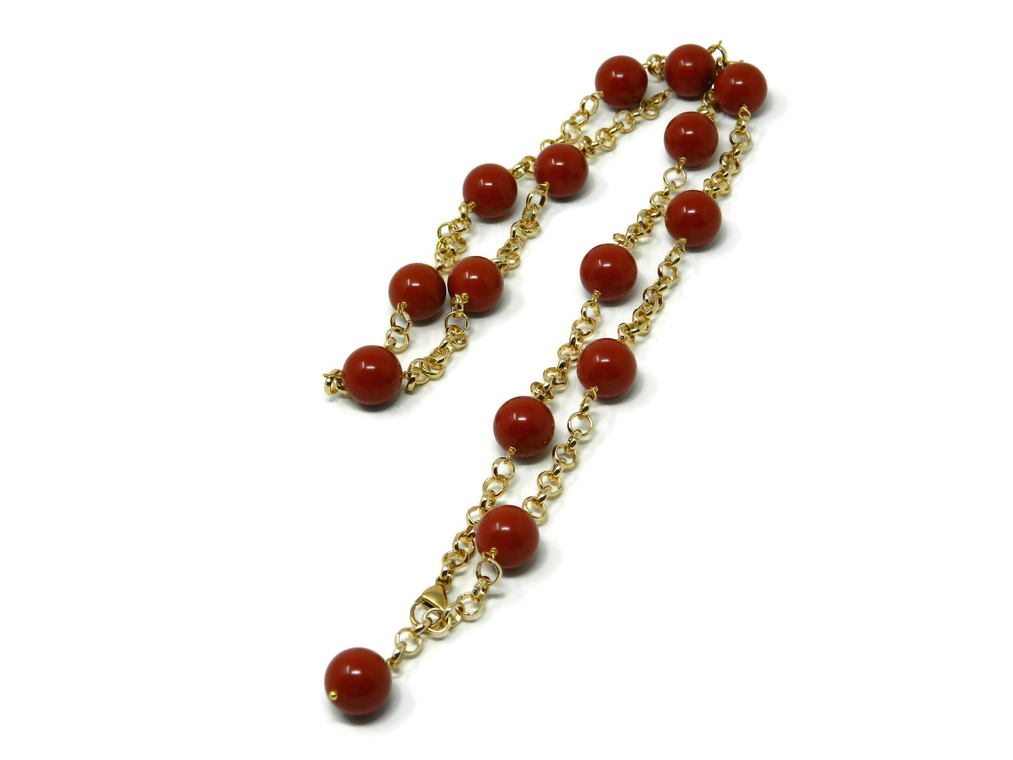 Collana Lunga Donna in Pasta di Corallo Rosso Sardegna – Catena Dorata 87 cm – Handmade in Italia – Anallergica – DodiGioielli