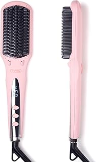 Hair Straightener Brush, TYMO Ionic Straightening Brush with 10M Negative Ions, Anti-Frizz Ceramic Hot Comb to Smooth Hair, 16 Temps with LED Display, Dual Voltage, Safety & Easy for All Ages, Pink