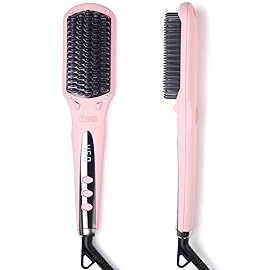 TYMO Ionic Hair Straightener Brush - Straightening Comb with 10M Negative Ions, 25s Heat-up, 16 Temps, Dual Voltage, LED Display | Ceramic Hot Comb Hair Brush Straightener for Women, Pink