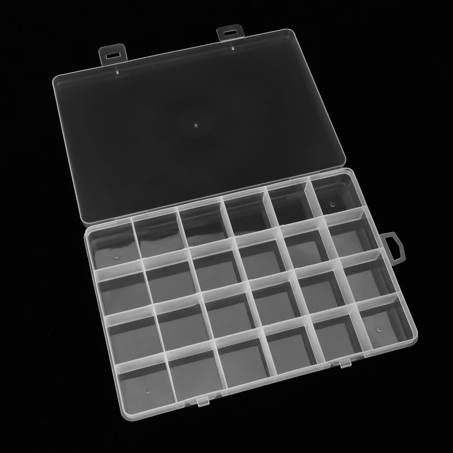 Paquete de 2 cajas organizadoras de plástico transparente con 24 rejillas para manualidades, cuentas, joyas, piezas pequeñas, artículos pequeños