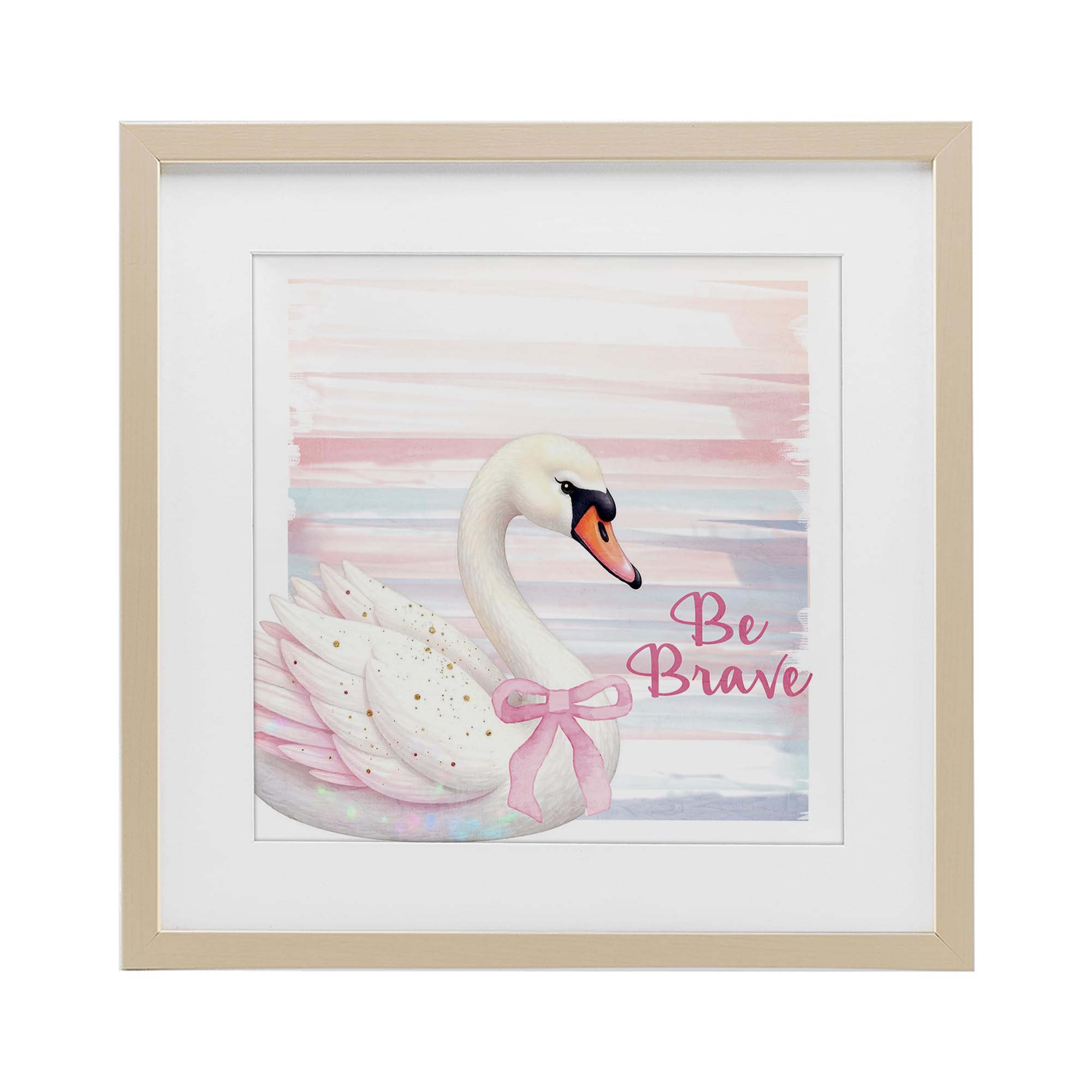 Stupell Industries Be Brave Pastel Swan Gray Framed Print Under Glass, design by Kim Allen, 13 x 13
