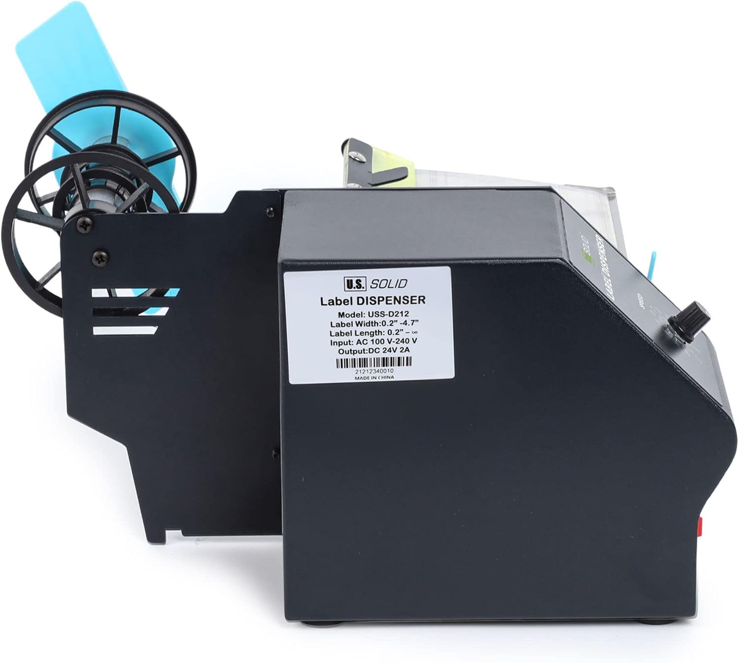 U.S. Solid Automatic Label Dispenser for Rolls and Fanfold Labels - Translucent and Opaque - Adjustable Speed - Core Sizes 1", 1.5", 3" - Width 0.2-4.7 in - Length 0.2 in-∞