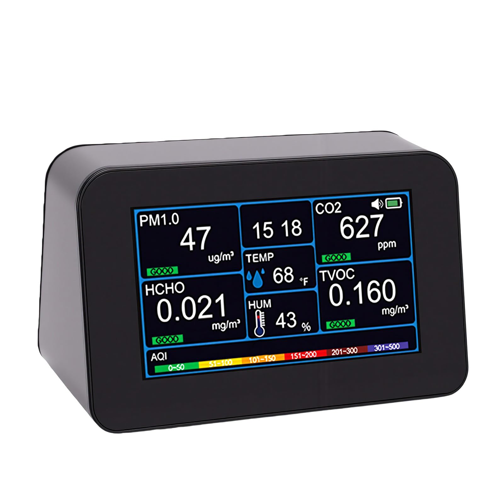 Generic Monitor de Calidad del Aire 11 en 1 para Información sobre Salud, Detección de CO2 HCHO PM2.5 en la Oficina en el Hogar, Probador Portátil Recargable con Pantalla de 4,3"