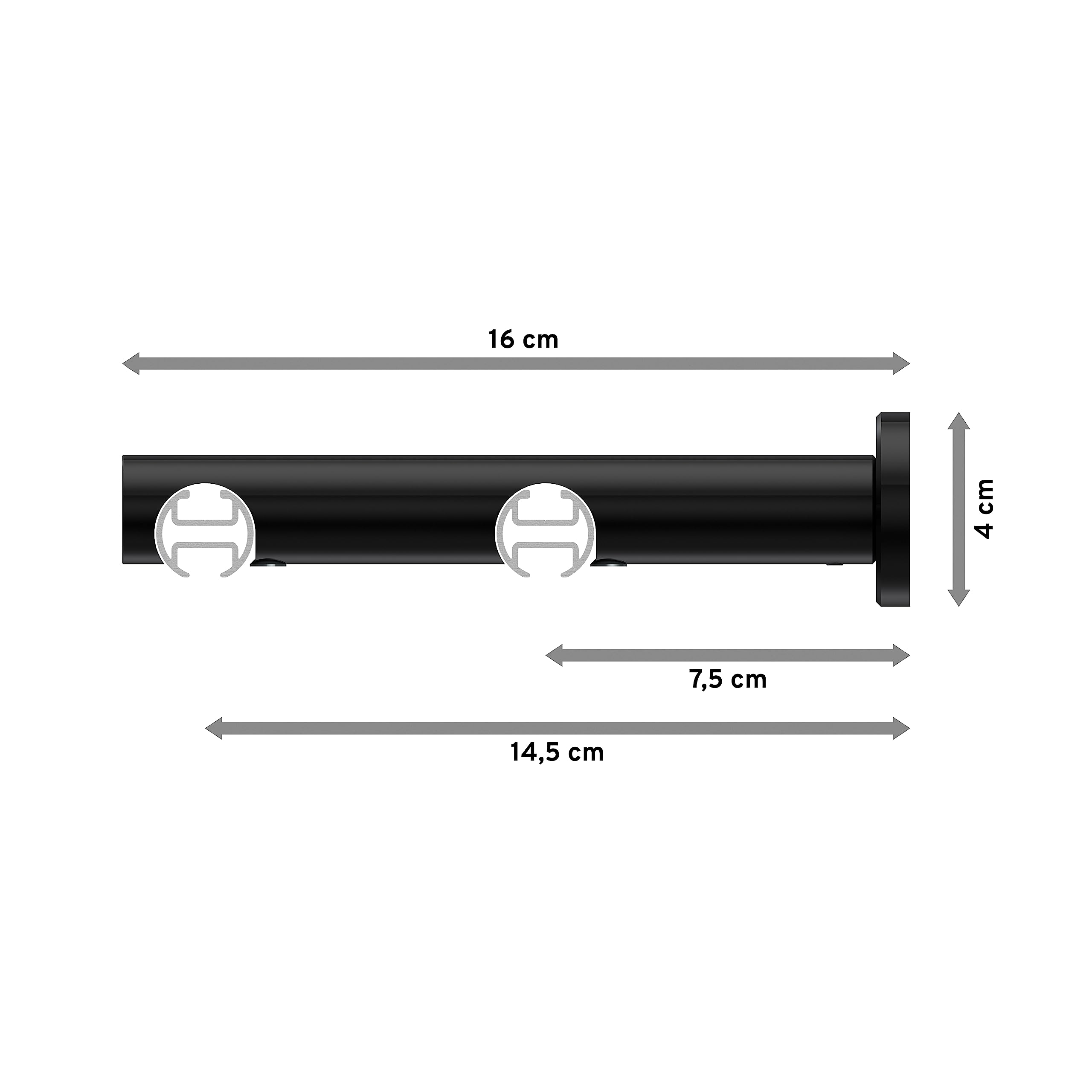 INTERDECO Innenlauf-Gardinenstange 20 mm 2-läufig, moderne Innenlaufstange aus Metall, Schwarz, zur Wandmontage, Typ 10213112, 160 cm