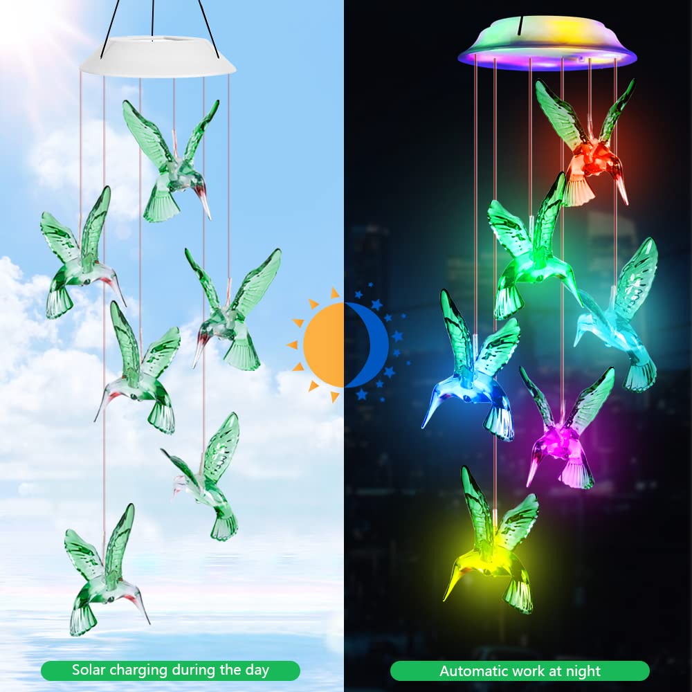 Colibrì Campanelli Eolici Solare Luci Solari Esterno per Giardino LED Solare Campane a Vento Regalo Donna Compleanno Mamma Natale Impermeabile Decorazione per EsterniBalcone Terrazza Gazebo (Colibrì)