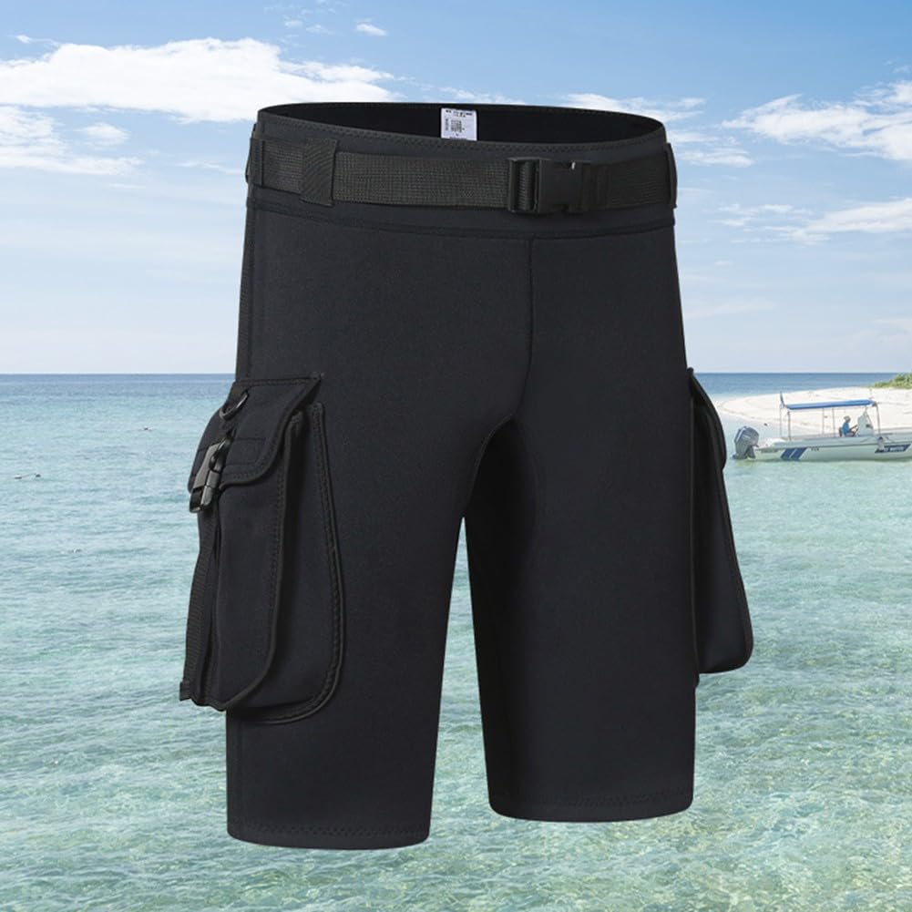 Pantaloncini da uomo in neoprene da 3 mm, a vita alta, con fibbia di sicurezza e fori di scarico, per immersioni, surf, rafting, sport acquatici, S