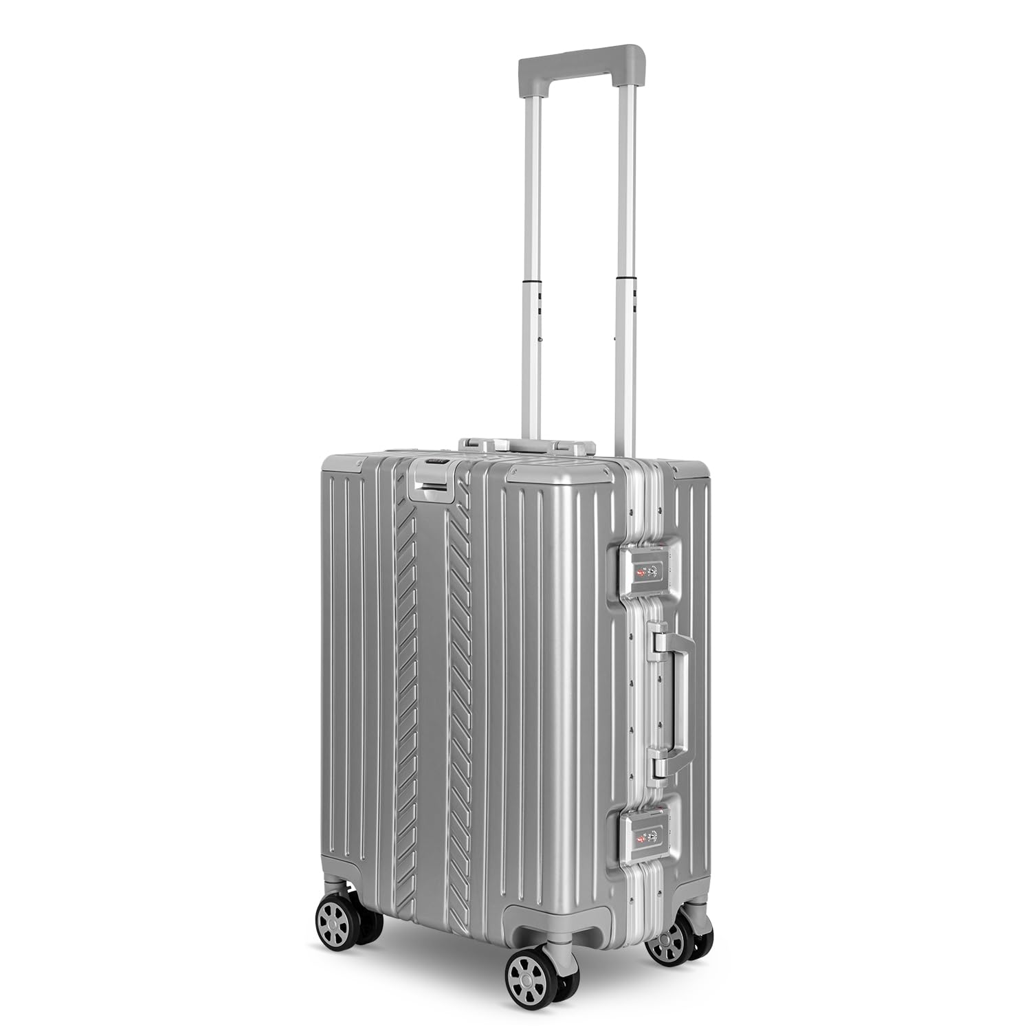 WINLIFE walizka podróżna z twardą powłoką M-53cm, L-65cm, XL-75 cm | Duża walizka ABS na kółkach w kolorze srebrnym | zamek szyfrowy TSA | 4X podwójne kółka 360° | uchwyt teleskopowy | zintegrowany