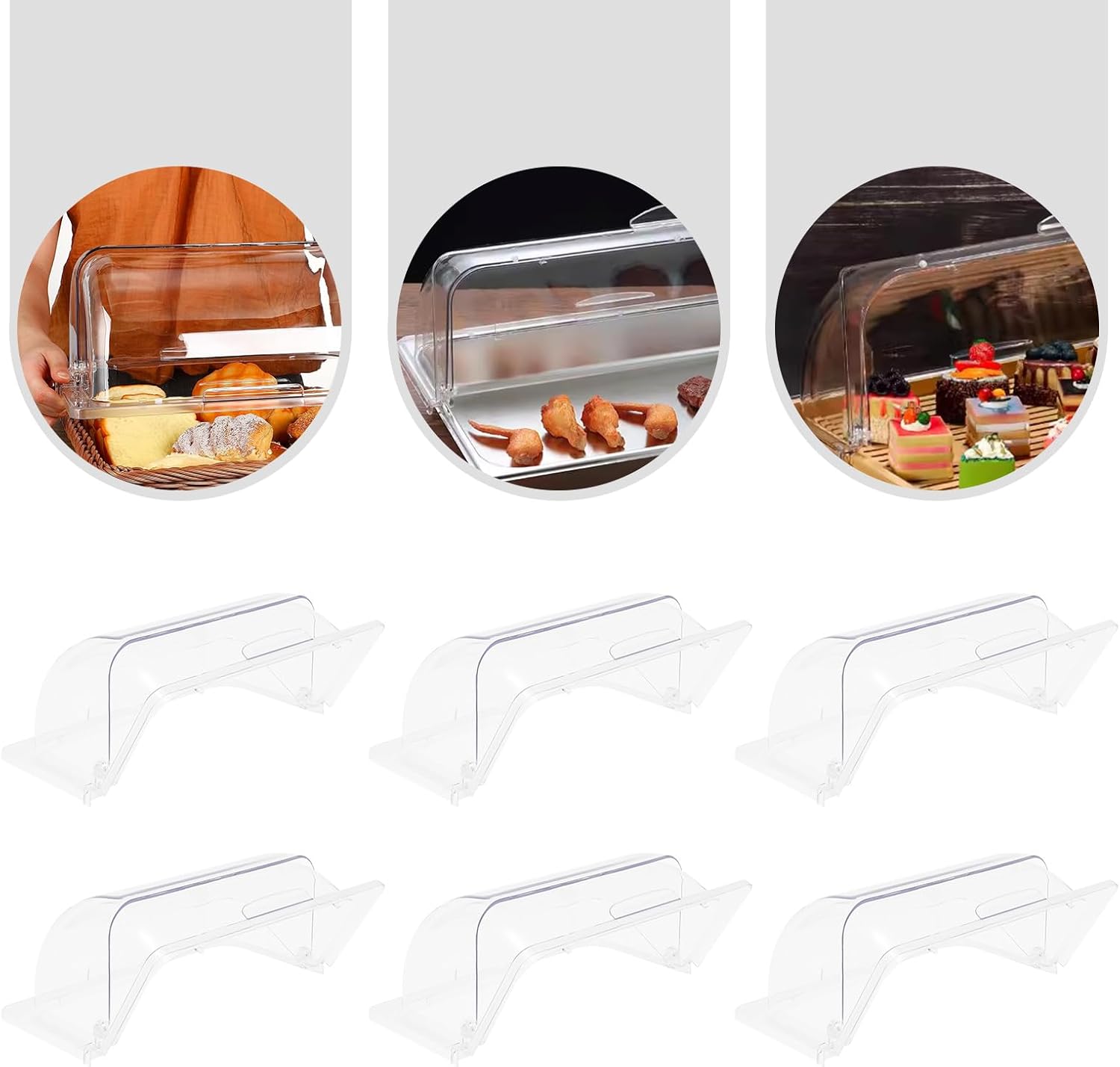 6 PCS Clear Chafing Dish Covers Roll Top Chafing Dish Chafing Dishes for Buffet Clear Plastic Chafing Dish Cover Food Display Cover for Cake, Salad Snack and Fruit