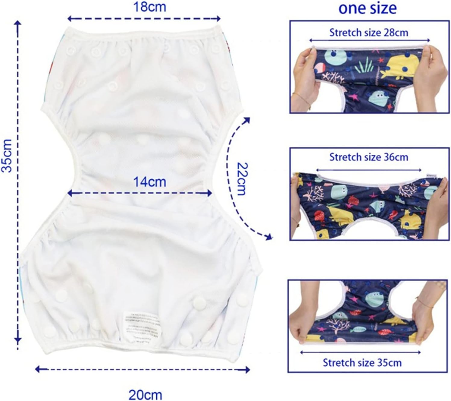 One Size Adjustable Pocket Cloth Diapers Swim Diaper Snap Adjustable Swimsuit Diaper Reusable Summer Swim Nappy Training Pants for Boys Girls Swimming Lessons(Duck)