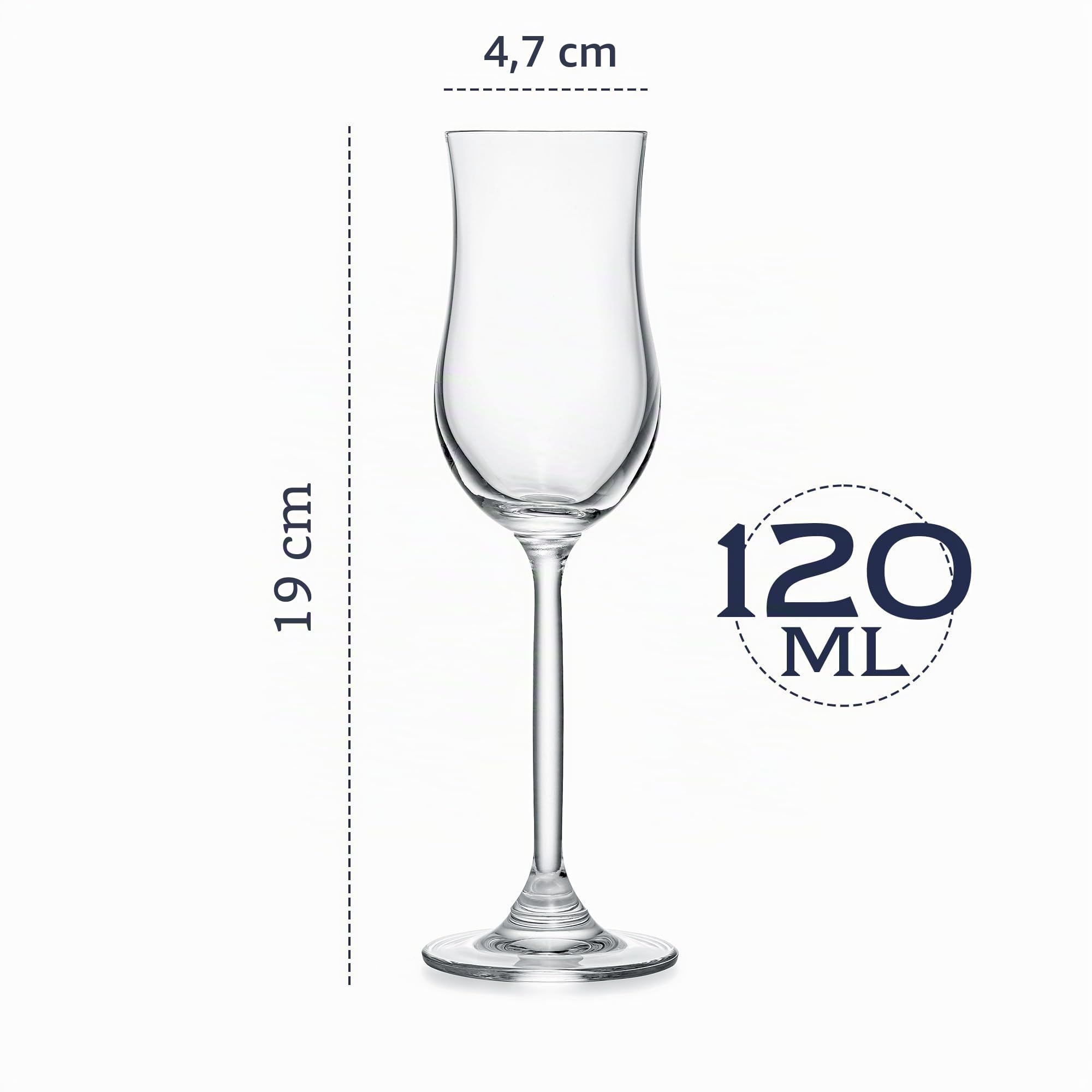 GLASSIQUE CADEAU Kleine Tulpenförmige 120 ml Cognac, Brandy, Armagnac und Dessertwein Gläser | 6er Set | Kristall Spülmaschinenfeste Cognacgläser mit Langem Stiel | Verkostung Geschenkset