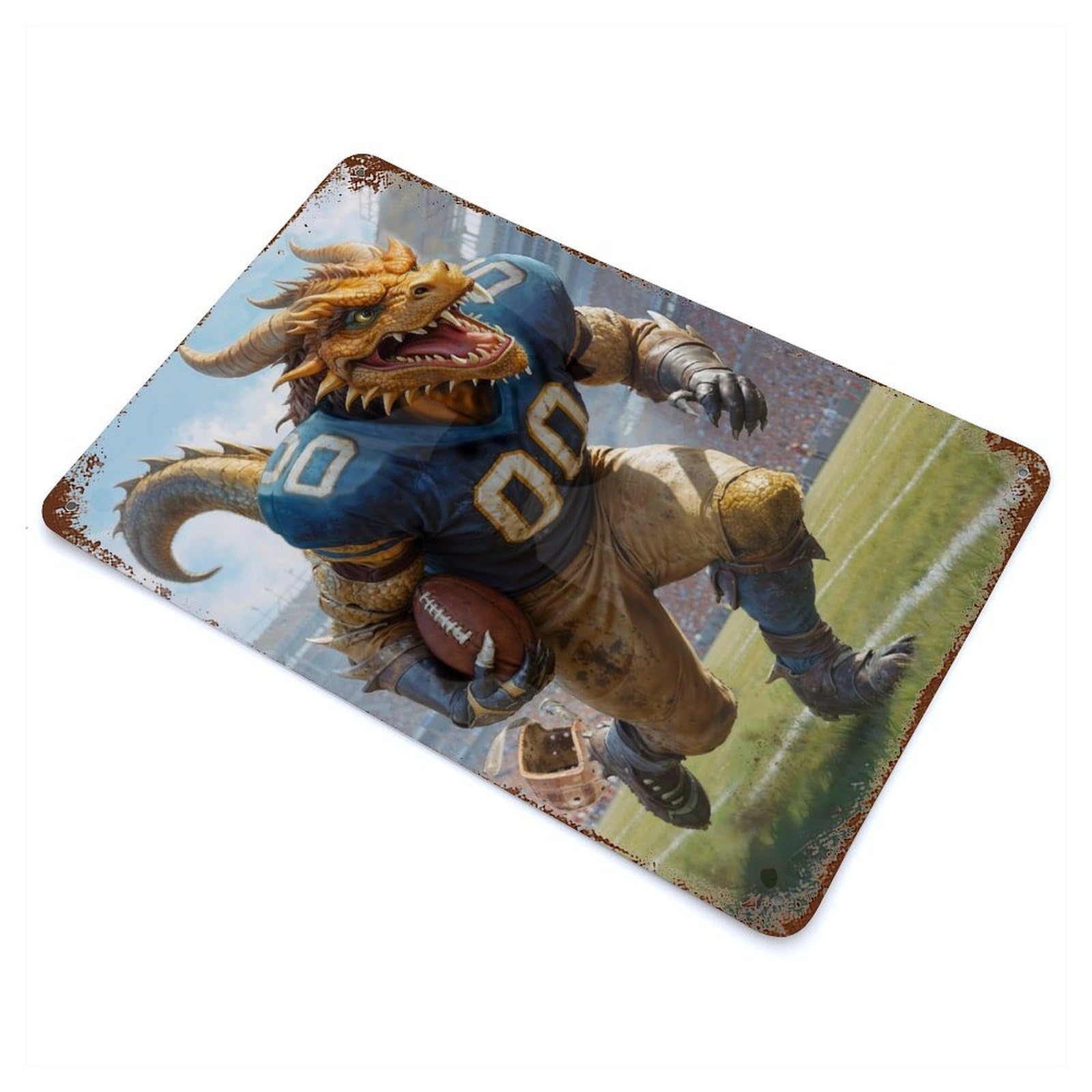 Gridiron Dragon Football Rustic Tin Plaque 11.8"x7.9", Ideal for Shed, Workshop And Garage Wall Decor