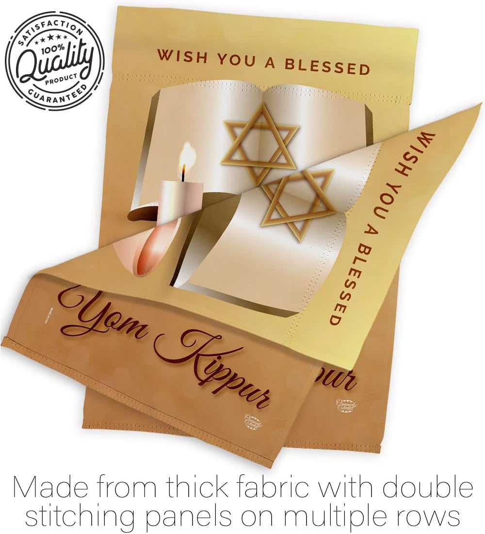 Yom Kipper Blessed Garden Flag Set Wall Holder Religious Kippur The Day of Atonement in Judaism Repentance Prayer House Decoration Banner Small Yard Gift Double-Sided, Made in USA