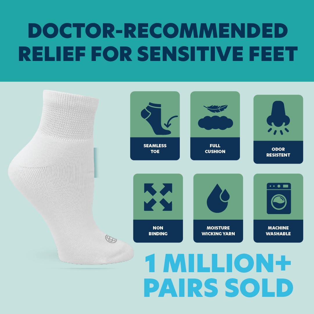 Doctor's Choice Diabetic Socks for Women, Non Binding Extra Wide Crew, Seamless Toe, Loose Fit, Neuropathy Relief, 4 Pairs