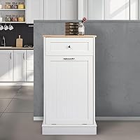 Vista 15 de Betterhood - Armario de basura inclinable de 10 galones, de madera, independiente, clasificador de ropa, armario de reciclaje con cajón escondido