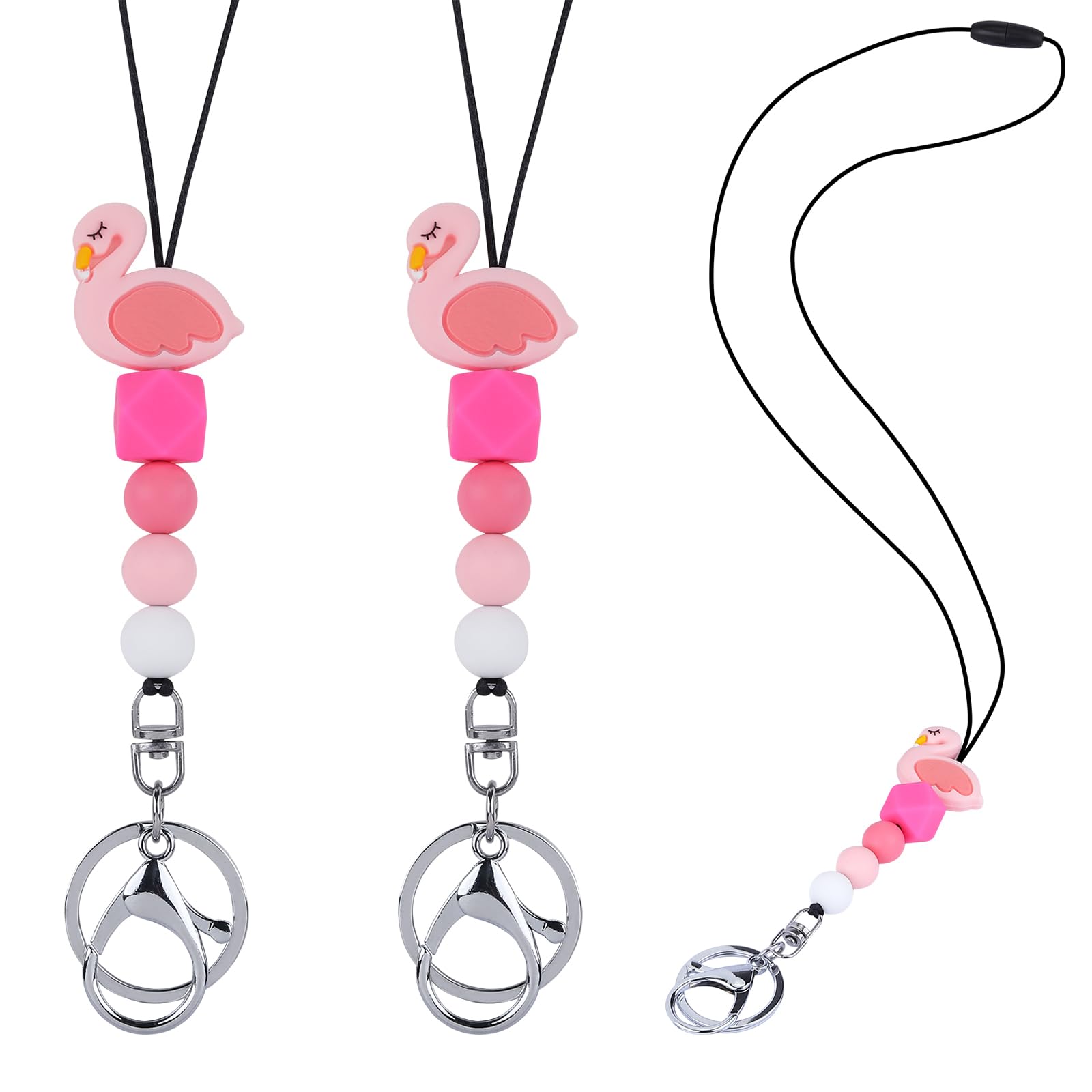 LEGENTLISUR 2Pcs Polymer Clay Bead ID Badges for Women Teacher Lanyard with ID Holder Beaded Lanyards for ID Badges Neck Keychain Lanyards for Id Card for Women Teachers Gift(Flamingo)