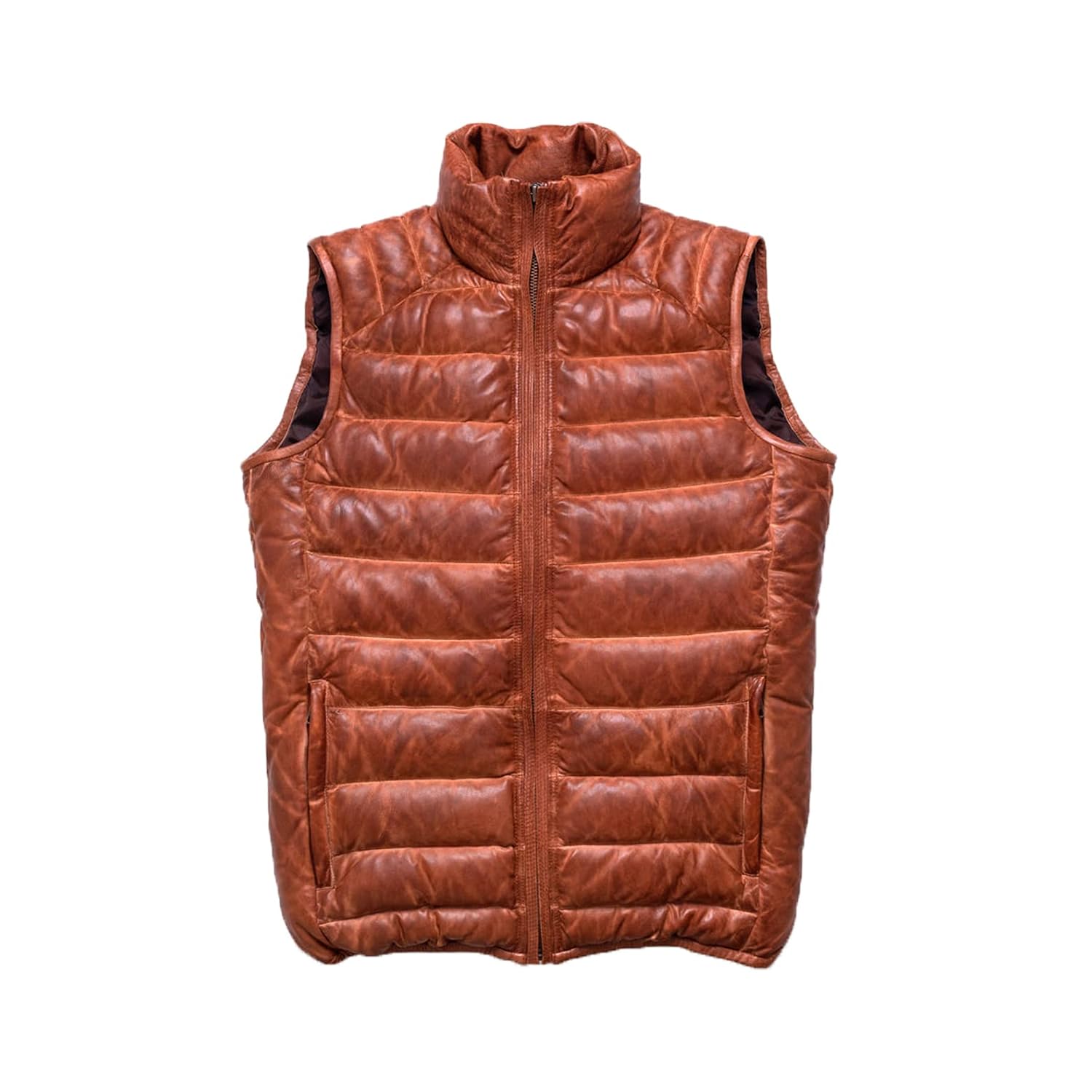Leather Down Vest Tailored to Your Size Tan Brown