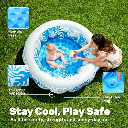 SLOOSH Inflatable Kiddie Pool for Kids, 36"x8.5" Swimming Pool with Soft Pad Floor for Kid & Toddler, Round Blow Up Baby Ball Play Pit Pools for Swim Party, Portable Indoor & Outdoor Water Toys (Blue) by Sloosh - Image 2