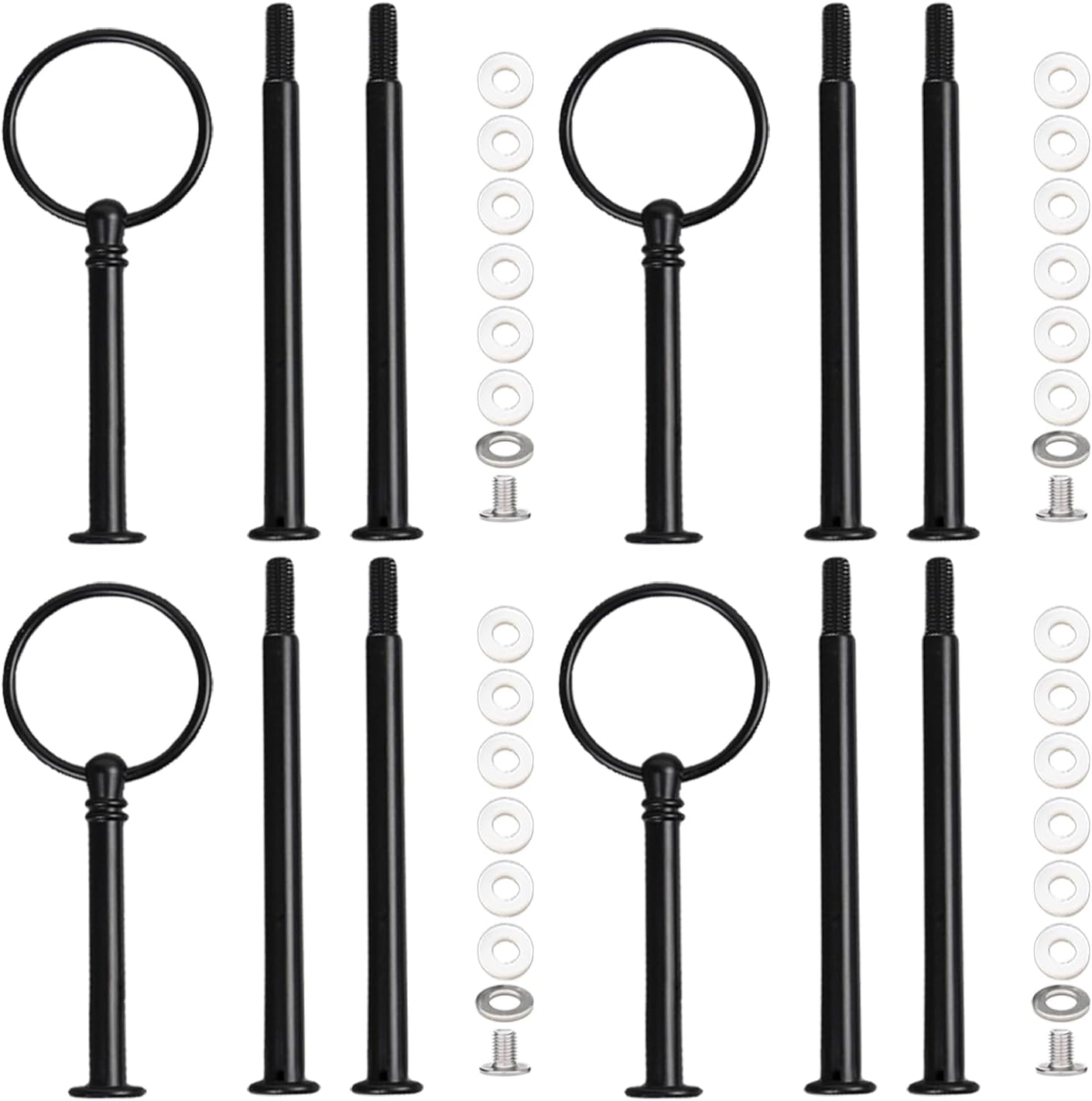 4 Sets 13.5’’ 3-Tier Cake Tray Stand Handle, Multi-tier Metal Dessert Fruit Center Rod Heavy Duty Hardware Holder for Wedding Party Birthday Cupcake Platter Stand Fittings - Black Round