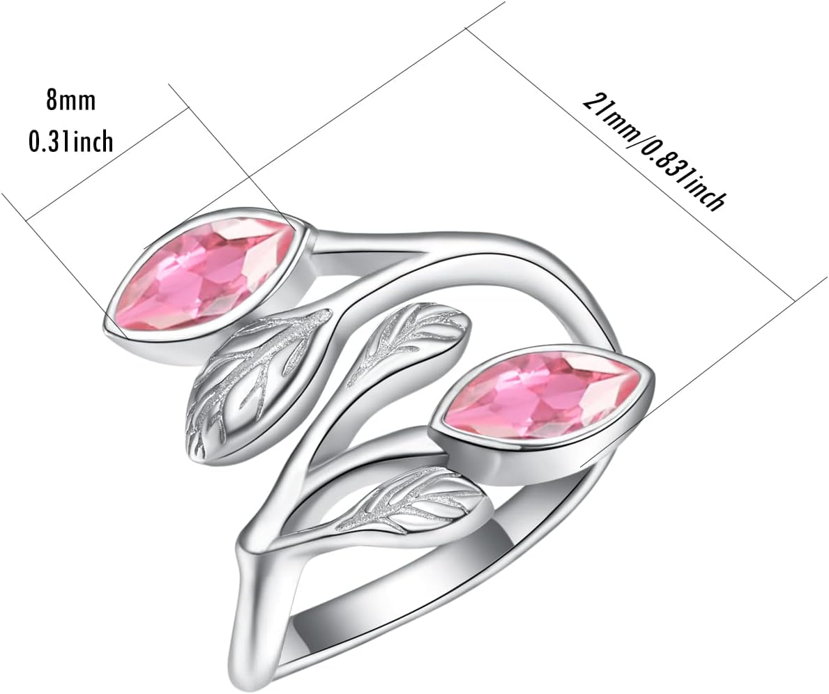 Leaf Rings for Women 925 Sterling Silver Leaf Birthstone Ring Open Adjustable Wrap Rings Promise Engagement Wedding Rings