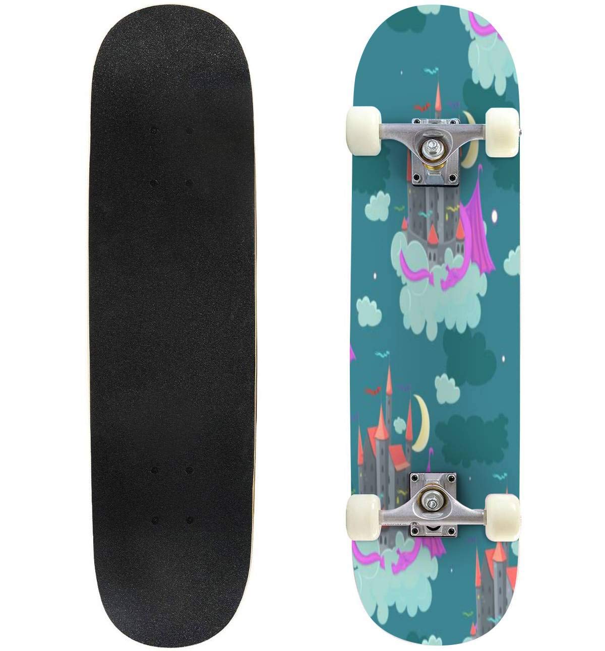 Novelty Funny 31 inch Skateboard Asian Pattern Dragon Seamless Stock Illustrations Complete Longboard Standard Skate Board Double Kick Tricks Skateboards for Kids Boys Girls Youths Beginners