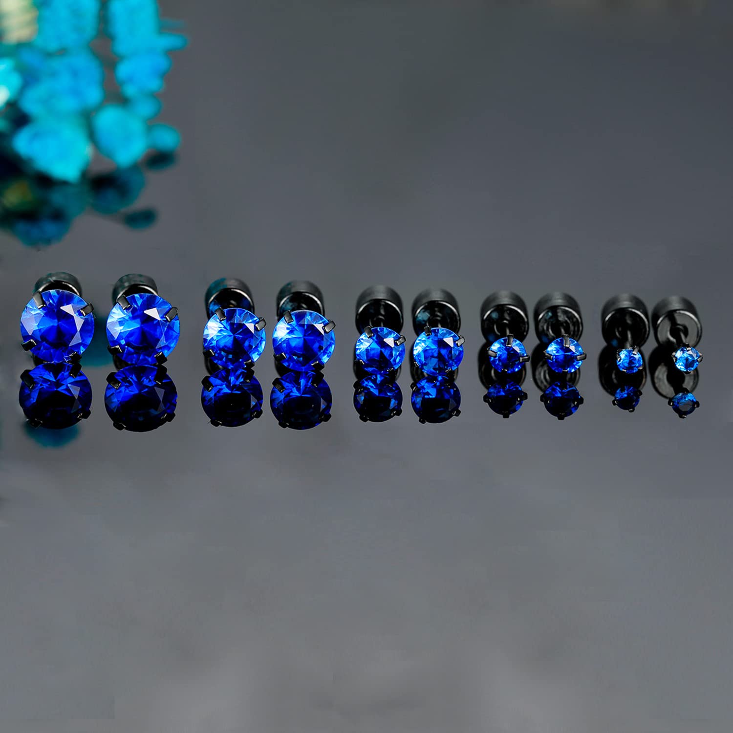 5 pares de aretes de acero inoxidable 316L con parte trasera plana, aretes de circonita cúbica de titanio para mujeres y hombres, Mediana, Titanio, Circonia cúbica 2