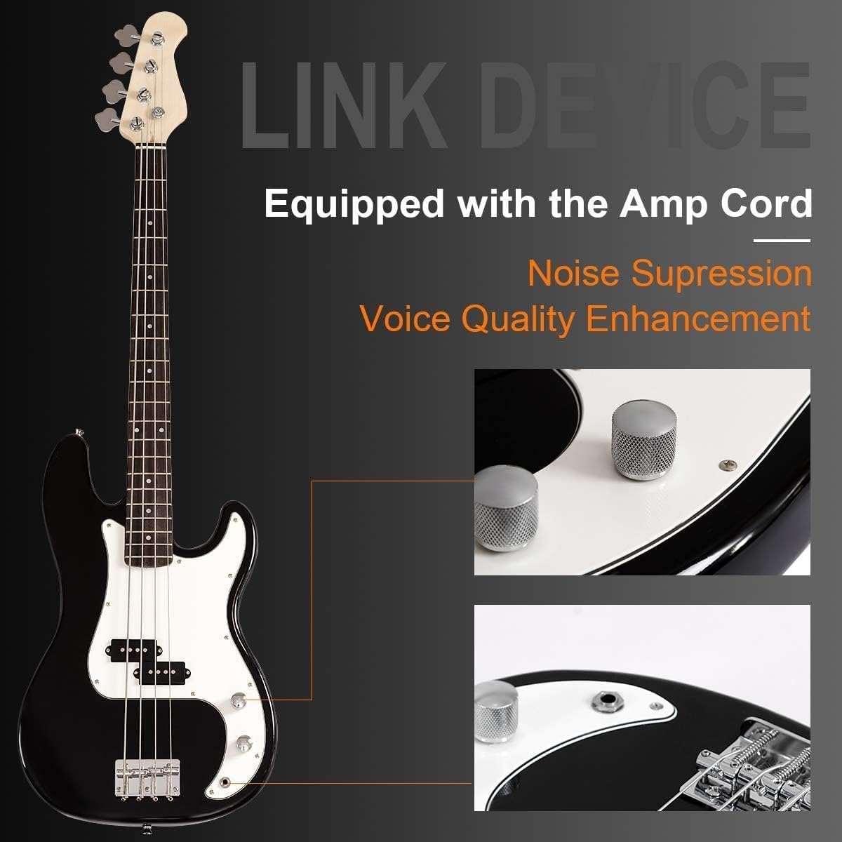 OLAKIDS Electric Bass Guitar Beginner Kit Full Size 4 String Exquisite Paulownia Burning Bass with Strap, Gig Bag, Amp Cord and Accessories (Dark)