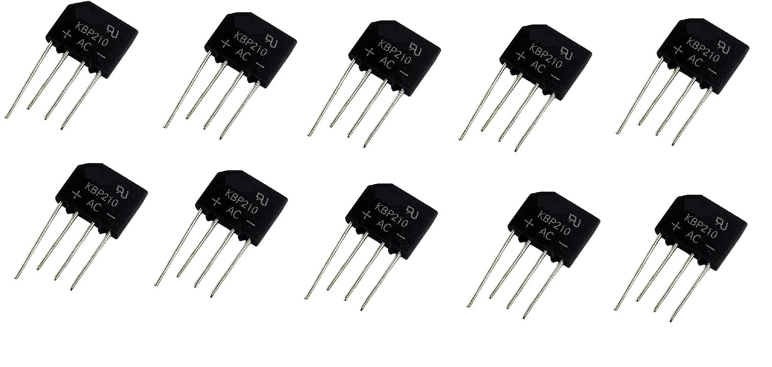 Steko 10 Pieces - KBP210 2 Amp 1000V Bridge Rectifier Diode Single Phase, 4 PIN, Through Hole Bridge Rectifier SIP-4-image-18
