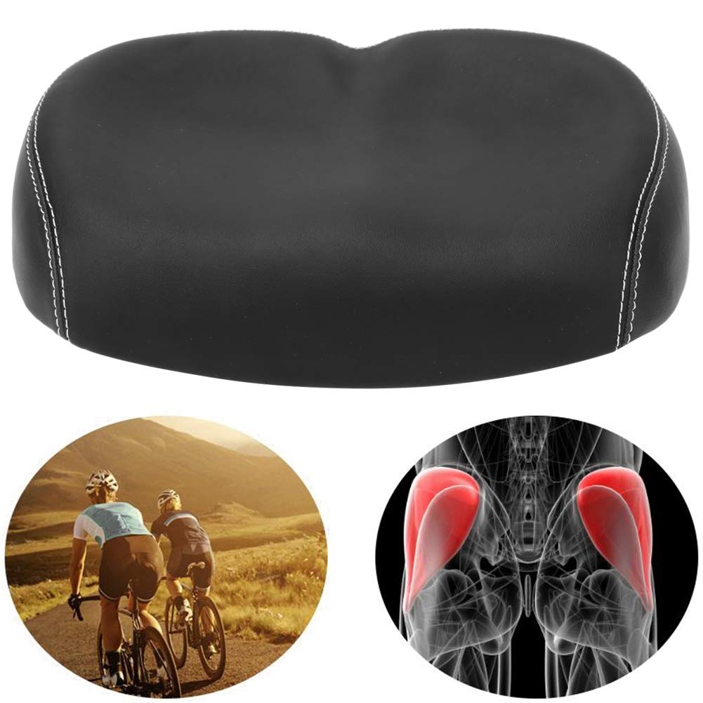 MAGT Sillín Bicicleta Amortiguador, Asiento de Bicicleta de Cuero PU Suave y Cómodo Widen Amortiguador de Bicicleta de Amortiguación Transpirable para Bicicleta de Carretera de Montaña(Negro)