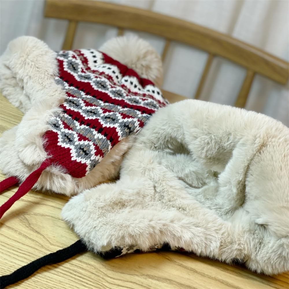 Czapki dla kobiet kobiety zimowa czapka beanie gruba podszewka ciepła klapka na uszy czapka traperska pompon żakardowa dzianinowa na zewnątrz narciarska czapka śnieżna