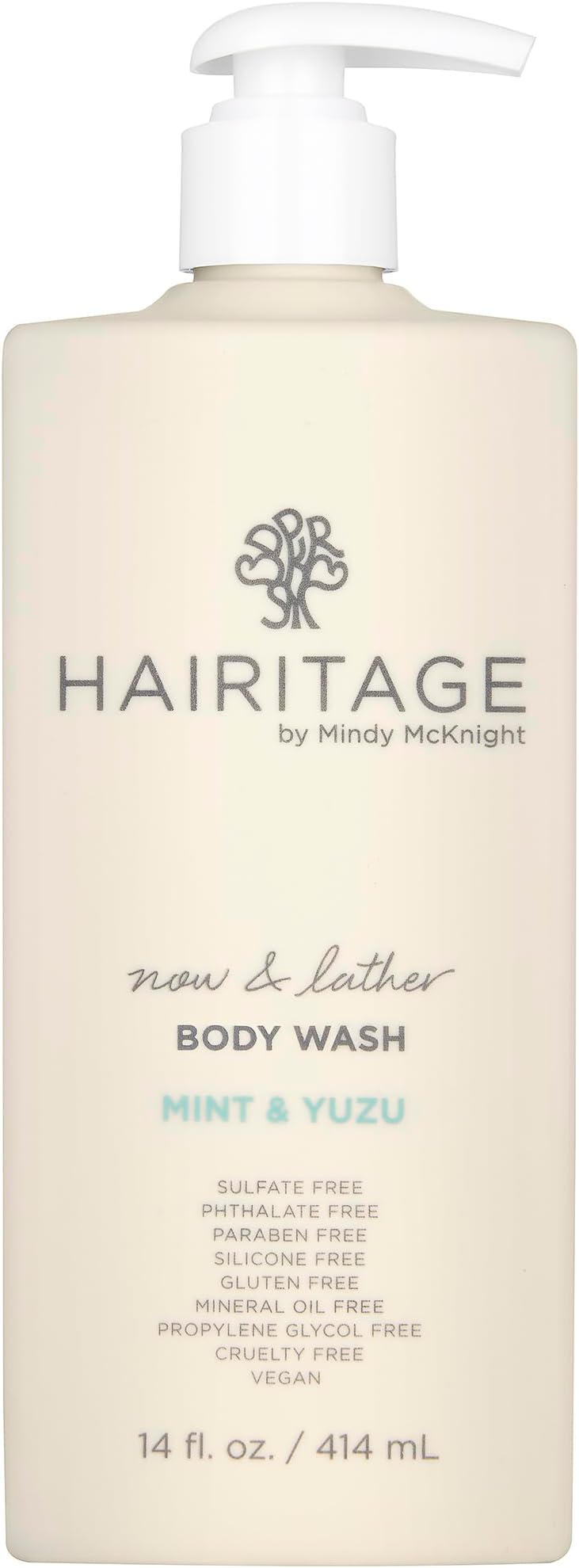 HairitageNow & Lather Mint & Yuzu Scented Body Wash for Women, Men & Kids - Oat Kernel & Gotu Kola Extracts for All Skin Types - Eucalyptus Oil & Peppermint Oil, 14 fl oz.[Amazon-developed Certification] Compact by Design