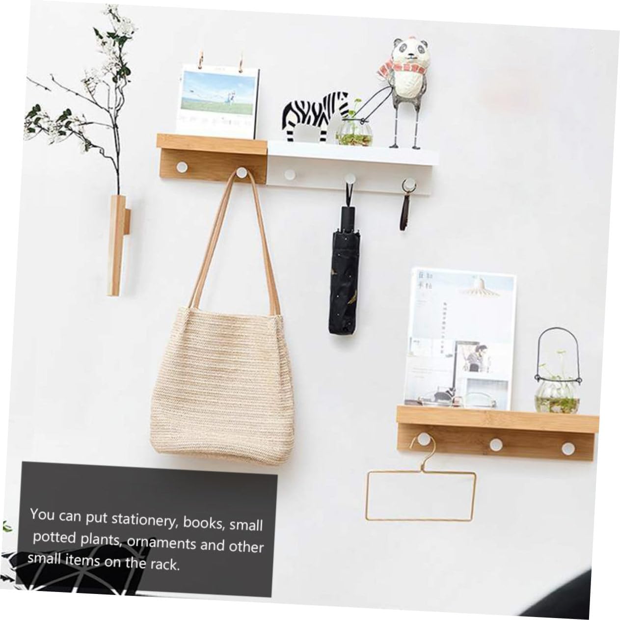 Creative Wall-Mounted Storage Rack with Bamboo Hooks Simple Decorative Organizer for Entryway Bathroom Kitchen Functional and Elegant Storage