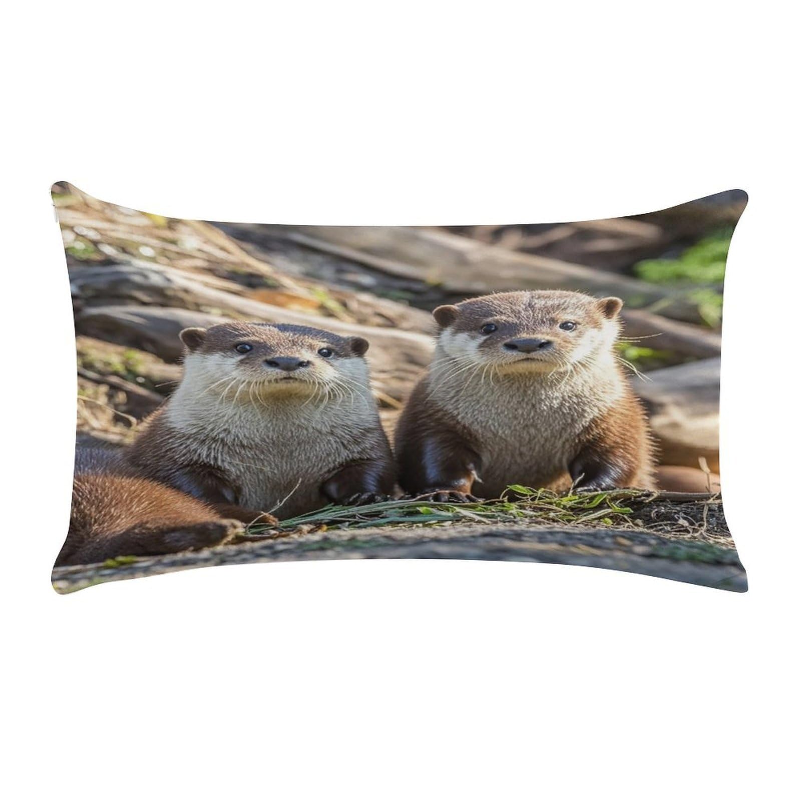 Animal Cute Brown Otters Pillow Case Decorative Rectangle Throw Pillow Cover Soft Plush Pillowcase Cozy Cushion Case Modern Pillow Sham Cushion Cover for Bedroom Sofa Couch 20 X 12 Inch