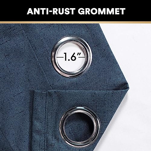 Princedeco Primitive Textured Linen 100% Blackout Curtains For Bedroom/Living Room Energy Saving Window Treatment Curtain Drapes, Burlap Fabric With White Thermal Insulated Liner (52 X 84 Inch, Navy) #TOP7