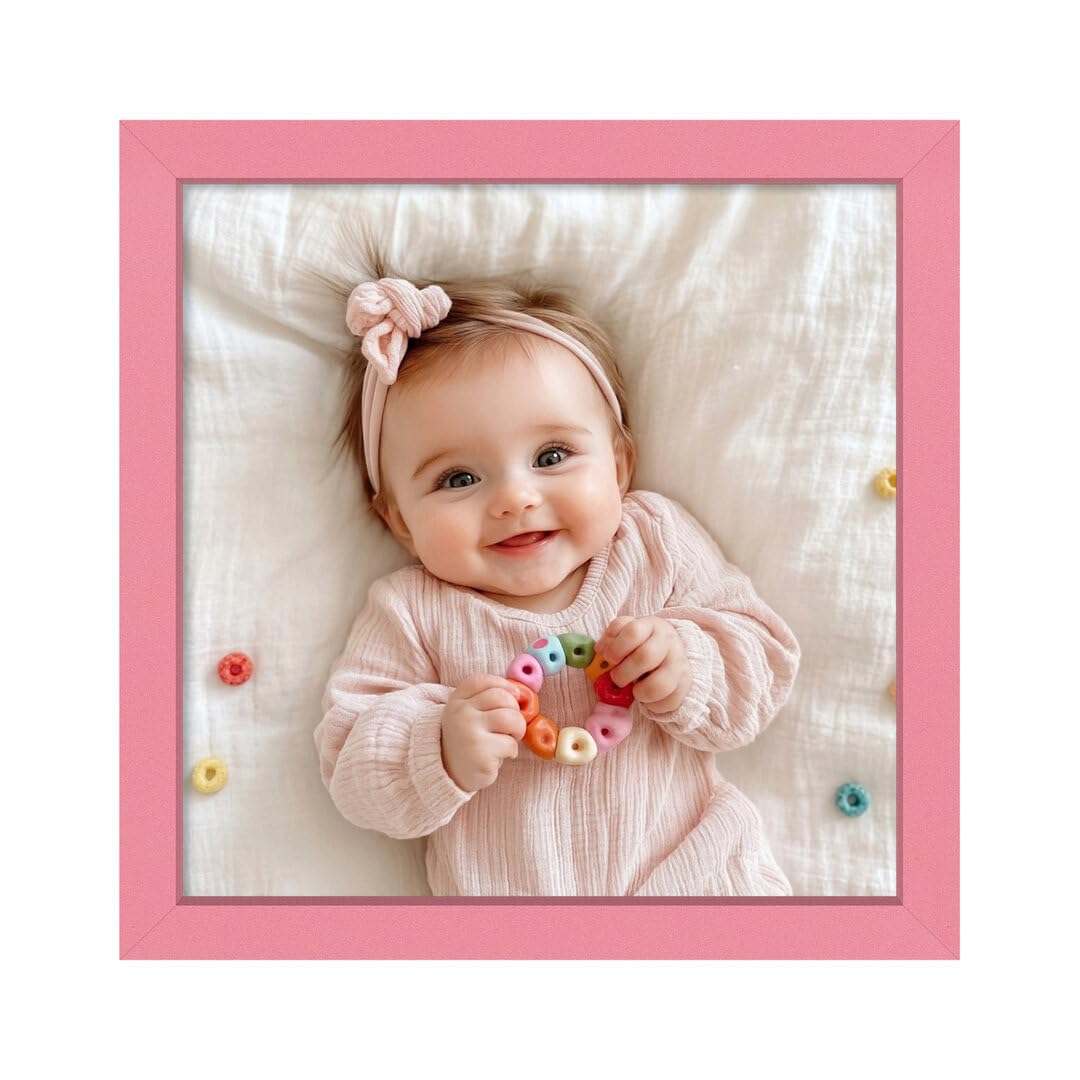 Alison Kingsgate Baby Pink 5X5 Nursery Picture Frames, Baby Boy Gift Photo Frame, Wall Mount or Tabletop, Perspex Front, Thin Keepsake Frame for Newborn, Baby Shower & First Memories — image 1