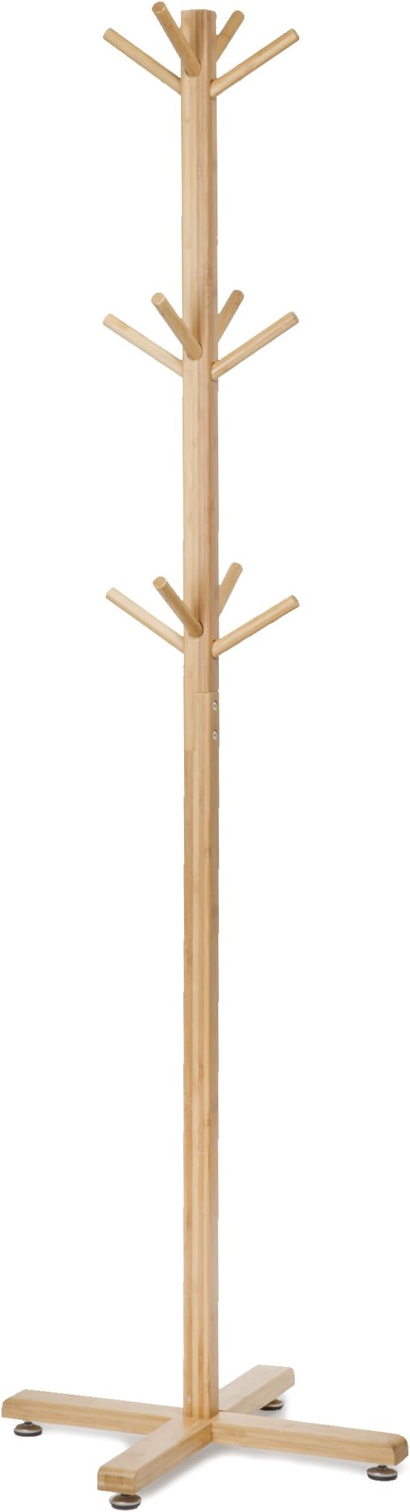 BAMBOOWORX- Bamboo Standing Coat Rack Hat Hanger - 12 Hooks for Jacket, Freestanding Hallway Wood Tree Stand.