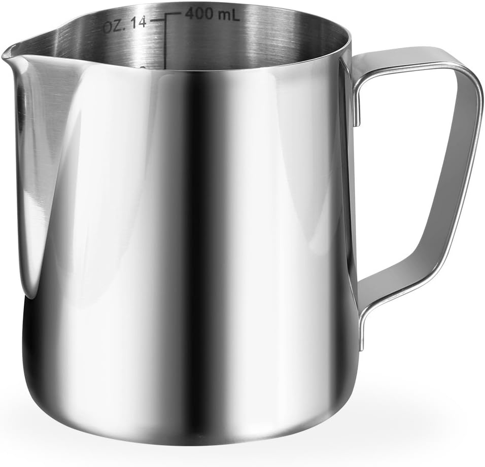 Anpro Milk Pitcher 400ml / 14 fl.oz, Kitchen Stainless Steel Milk Jug