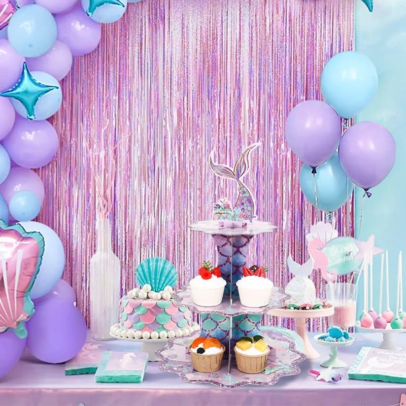 LeDuo 3 Tier Mermaid Cupcake Stand Party Decorations Mermaid Theme Cupcake Holder Mermaid Baby Shower Cake Holder Birthday Dessert Stand for Mermaid Ocean Under The Sea Party Supplies